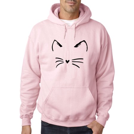 True Way 1128 - Adult Hoodie Cat Whiskers Silhouette Heart Nose Sweatshirt 3XL Light Pink