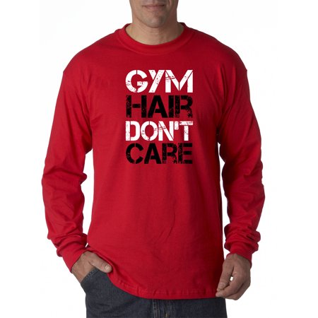 True Way 1455 - Unisex Long-Sleeve T-Shirt Gym Hair Don T Care Workout Exercise Fitness Health Medium Red