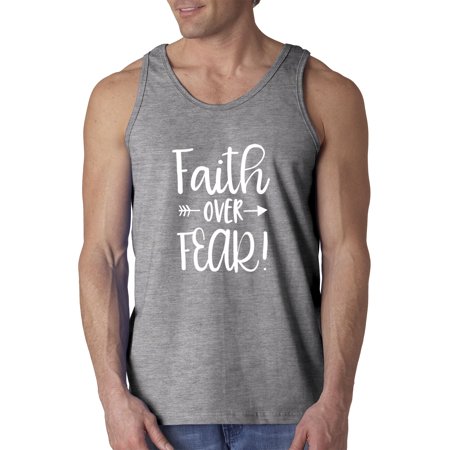 True Way 1253 - Men S Tank-Top Faith Over Fear Script Large Heather Grey