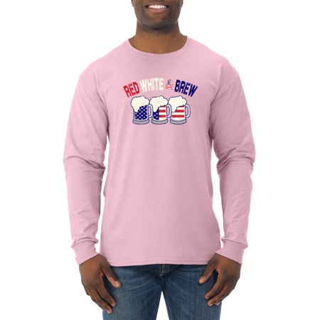 Wild Bobby  July 4th Beer Party Red White and Brew USA  Americana/American Pride  Men Long Sleeve Shirt  Light Pink  3X-Large