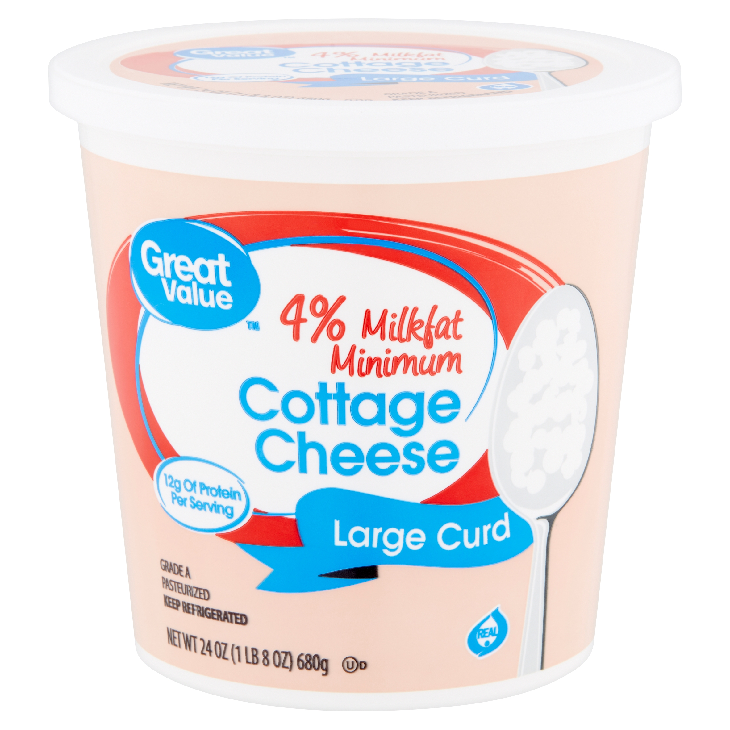 Great Value 4% Milkfat Minimum Large Curd Cottage Cheese, 24 Oz Image