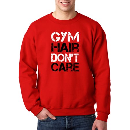 True Way 1455 - Crewneck Gym Hair Don T Care Workout Exercise Fitness Health Sweatshirt Medium Red