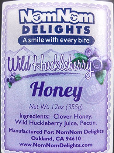 Wild Huckleberry Honey 12 Oz Squeeze Bear Bottle - Gourmet Clover Honey Mixed with Huckleberry Juice by NomNom Delights
