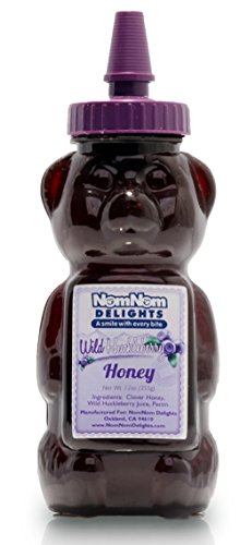 Wild Huckleberry Honey 12 Oz Squeeze Bear Bottle - Gourmet Clover Honey Mixed with Huckleberry Juice by NomNom Delights thumbnail