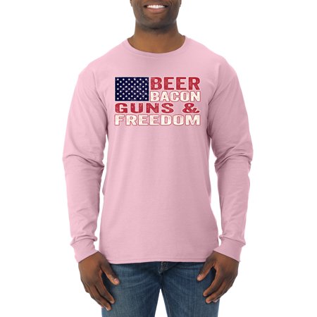 Wild Bobby Beer Bacon & Freedom Americana/American Pride Men Long Sleeve Shirt  Light Pink  X-Large