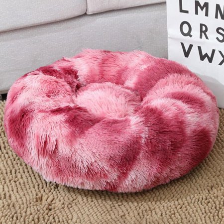 MEROTABLE Winter Warm Round Plush Dog Beds Kennel Warm Fleece Dog Bed for Medium Small Dogs Cats Purple Red 50cm