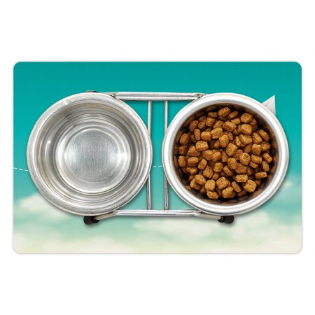 Cloud Pet Mat for Food and Water  Paper Plane with a Heart Flight Path Floating Over the Clouds Romantic  Non-Slip Rubber Mat for Dogs and Cats  18  X
