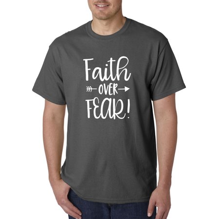 True Way 1253 - Unisex T-Shirt Faith Over Fear Script Large Charcoal