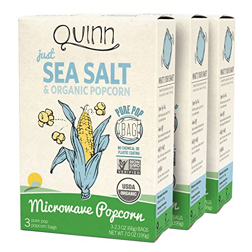 Quinn Popcorn Microwave Popcorn - Made with Organic Non-GMO Corn - Great Snack Food for Movie Night {Just Sea Salt, 3 Boxes}