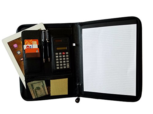 ImpecGear Professional Zippered Padfolio Organizer Document Holder W/ Notepad & Pend Holder, Interior 10.1 Inch Tablet Sleeve, Black (10