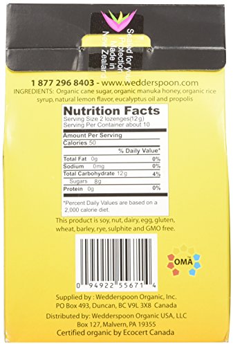 Wedderspoon Organic Manuka Honey Lozenges with Lemon and Bee Propolis, 4 Ounce thumbnail
