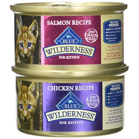 Blue Buffalo Wilderness Grain-Free Variety Pack Wet Kitten Food - 2 Flavors (Salmon & Chicken) - 12 (3 Ounce) Cans - 6 of Each Flavor