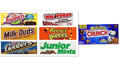 Movie Theater Candy Bundle (Pack of 7) Includes Milk Duds, 5 Oz + Whoppers, 5 Oz + Junior Mints, 4 Oz + Goobers, 3.5 Oz + Reese's Pieces, 4 Oz + Raisi