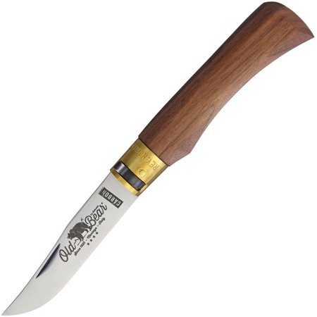 OLD BEAR Lg Classical Carbon Walnut Folding Knife, 3.5in Satin C67 Carbon Steel Clip Point Blade, Oiled Walnut Handle, Locking Safety Ring, 9306/21-LN