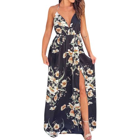 Womens Dresses 2022 Dress Women S Fashion Sexy England Backless Sleeveless Printing V-Neck Slim Fit Split Floor-Length Dress Sun Dress for Women 0490