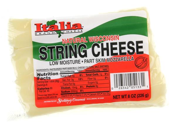Italia Natural Wisconsin Low Moisture Part Skim Mozzarella String Cheese, 8 Oz.