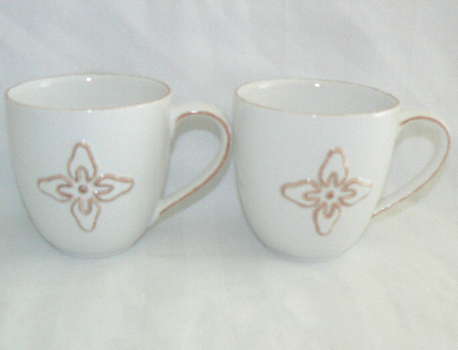 Starbucks 2008 12 Oz Pair Set of 2 Brown Flower Mugs Cups