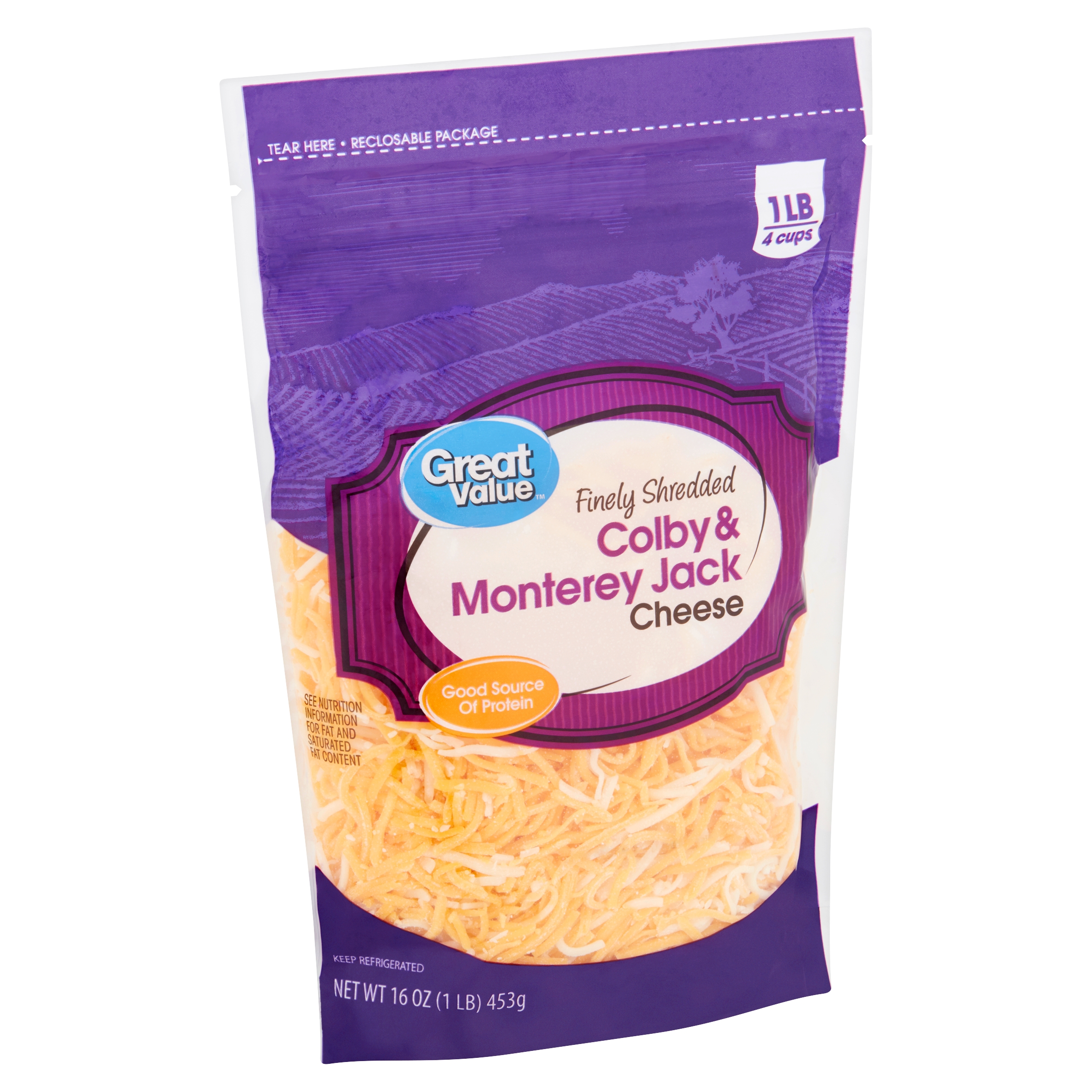 Great Value Finely Shredded Colby & Monterey Jack Cheese, 16 Oz Image