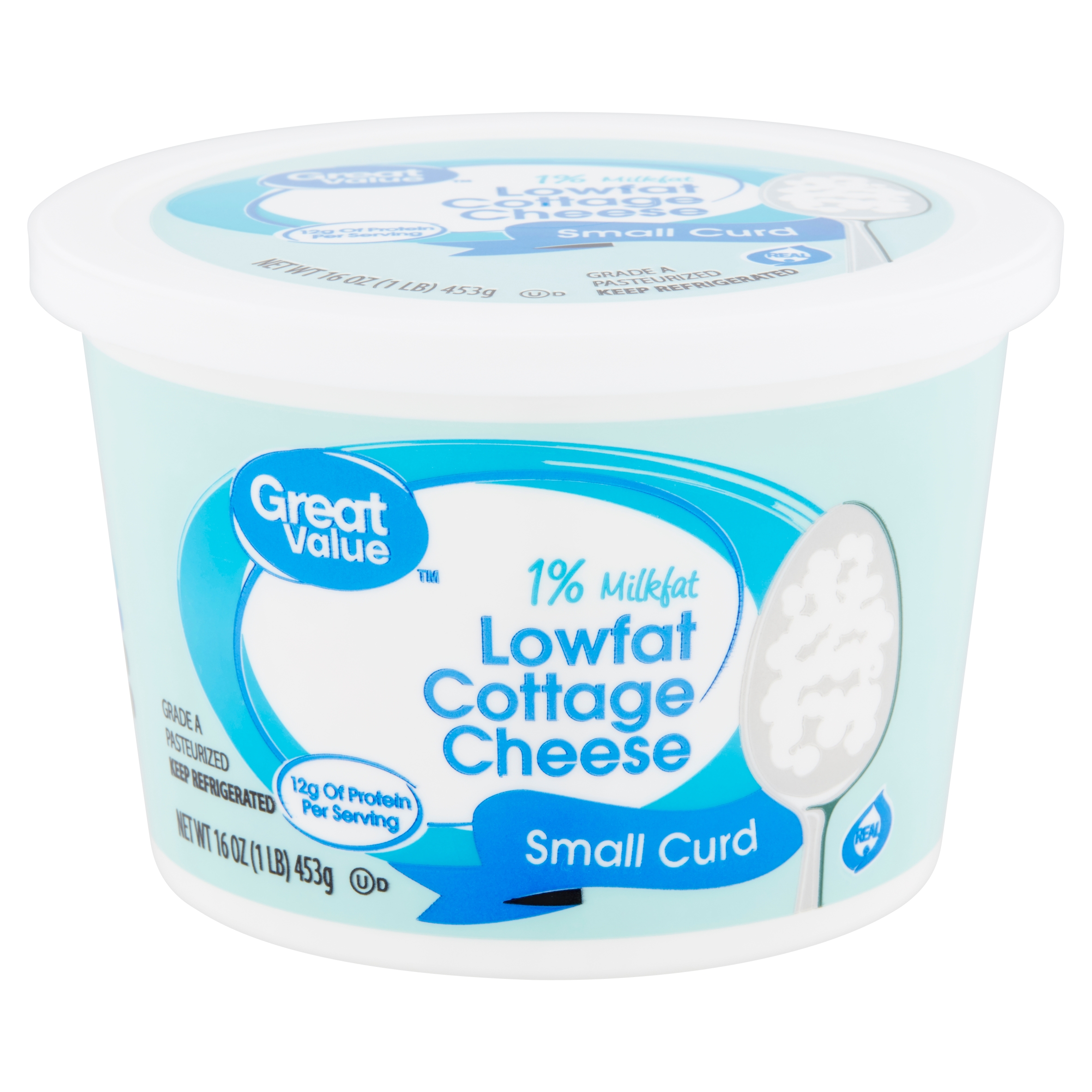 Great Value 1% Milkfat Lowfat Small Curd Cottage Cheese, 16 Oz Image