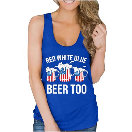 Onlywo Tops for Women Casual Summer  Women S Summer Casual Tank Tops Fashion Sleeveless Round Neck Vest T Shirt Independence Day Print Loose Comfortab