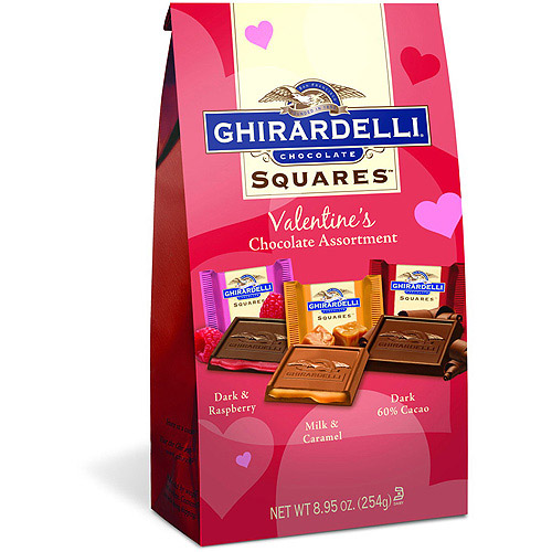 Ghirardelli Chocolate Squares Valentine's Assortment Dark & Raspberry, Milk & Caramel, & Dark 60 % Cacao Chocolates, 8.95 Oz.