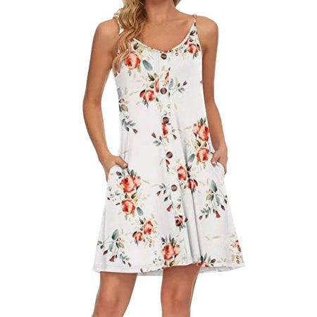 Womens Dresses Sun Dress Women S Fashion Casual Comfortable Sexy Sleeveless Sling Button Print Dress Sundresses for Women 1744