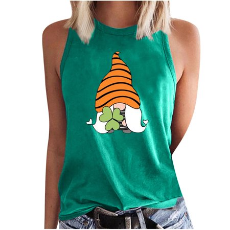 Womens Casual Graphic Tshirt Loose Round Neck Sleeveless T-shirt Tops Summer Sexy Workout T Shirts Ladies Going Out Party Prom Tees A525-5105
