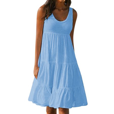 Womens Summer Dresses Women S Fashion Holiday Summer Solid Color Sleeveless Party Beach Dress 2022 Dresses for Women 0490