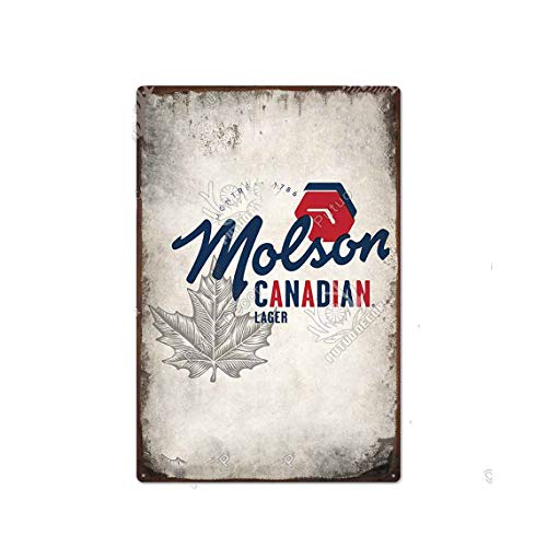 Beer TIN Sign Molson Canadian Lager - Metal Plaque, Retro Decor for Bar, Cafe, Pub, Size Tin Sign Man Cave Game Room Light Beer Tin Sign 12