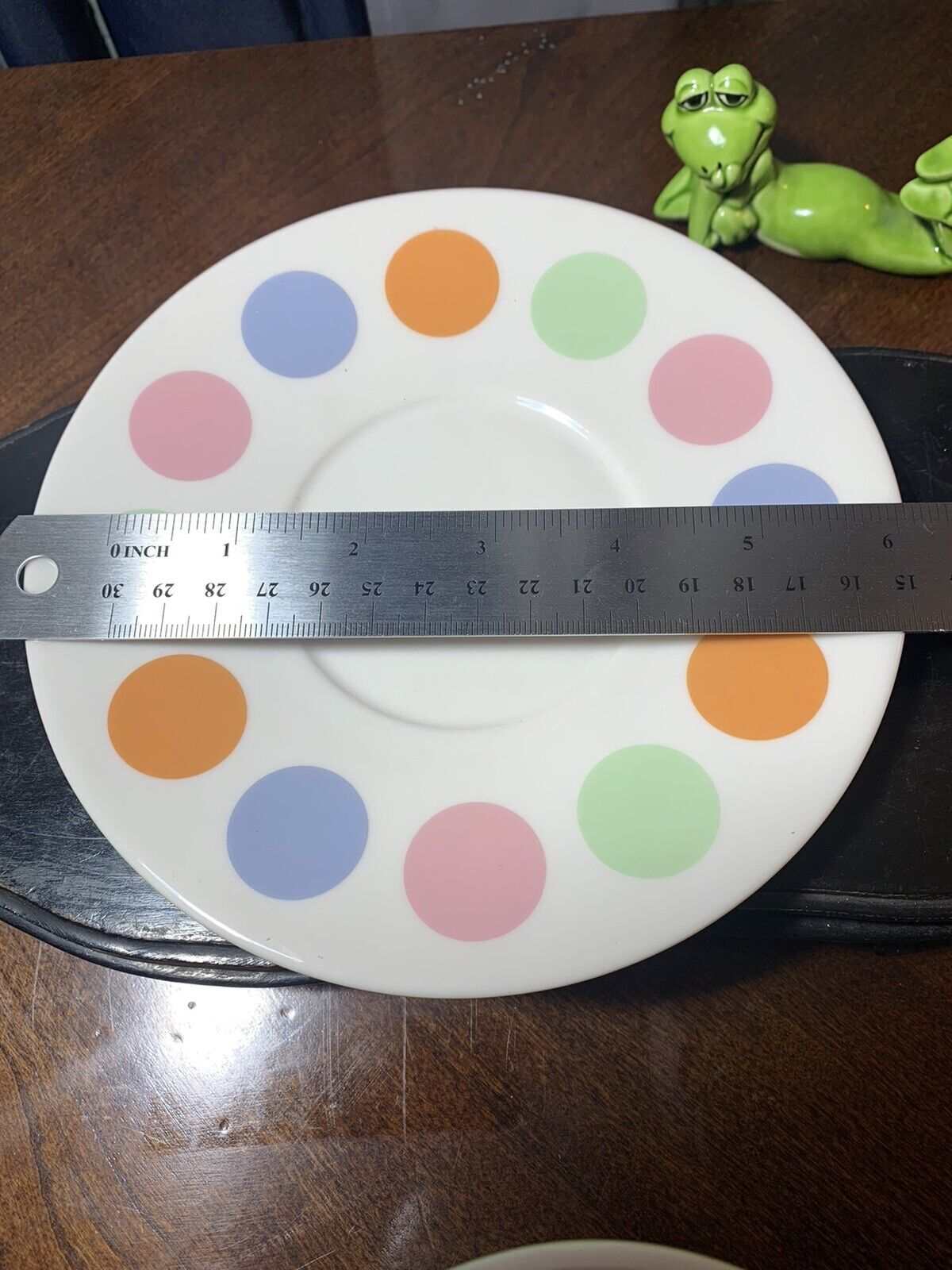 Starbucks 12 Ounce Mug Cup and Saucer 2006 Green & White Pink Orange Polka Dot thumbnail