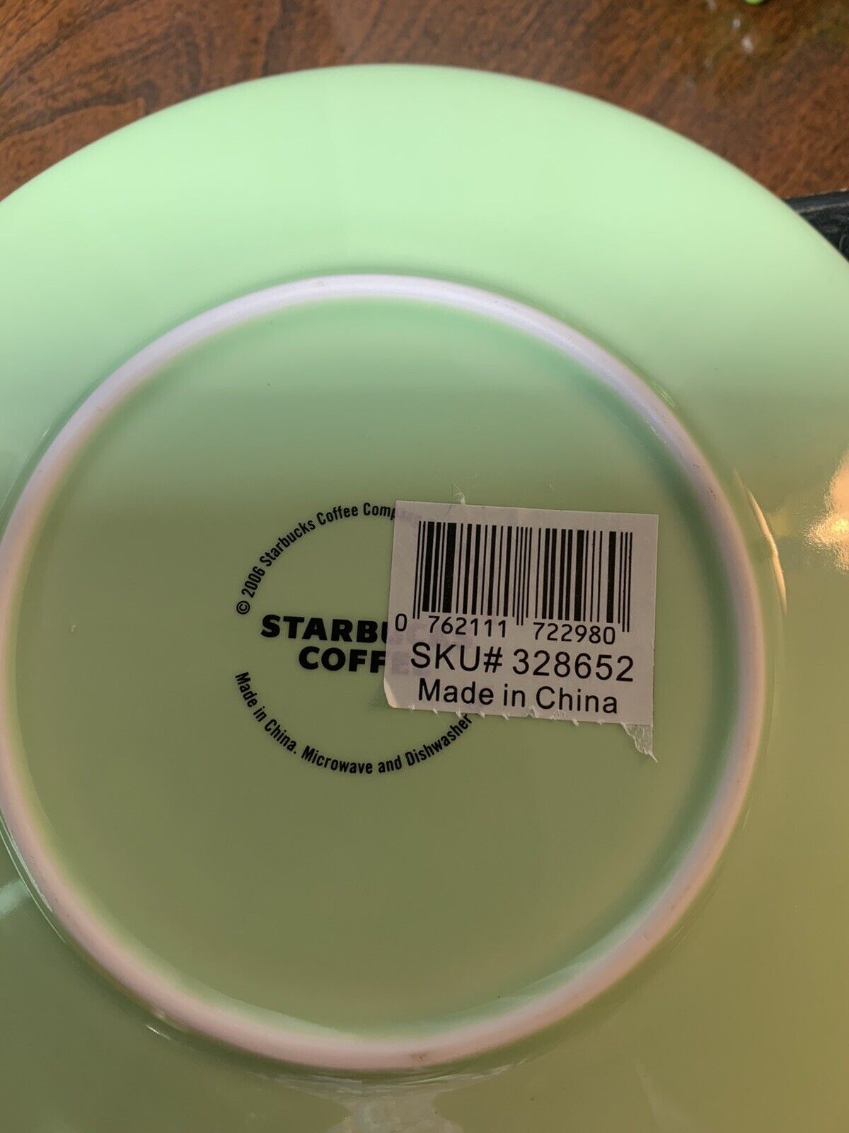 Starbucks 12 Ounce Mug Cup and Saucer 2006 Green & White Pink Orange Polka Dot thumbnail