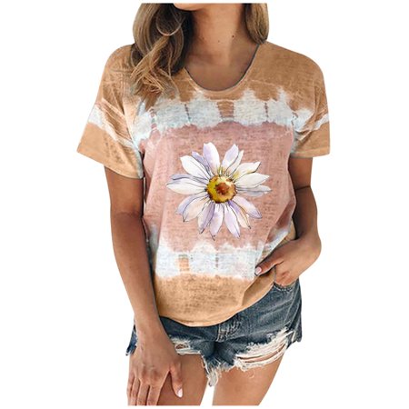 Onlywo Women Casual Loose Short Sleeve T-Shirt Round Neck Leopard Print Versatile Tassel Tops Trendy Comfortable Blouse