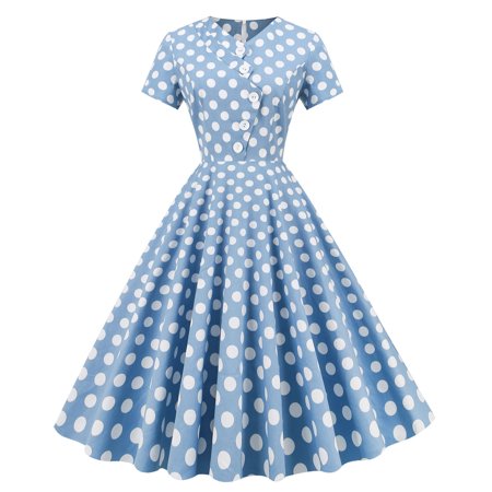 Dresses for Women  2022 Women Fashion Casual Sexy Summer V- Neck Retro Asymmetric Collar Polka Dot MIDI Dress Cute Dresses for Women 1455