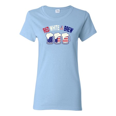 Wild Bobby  July 4th Beer Party Red White and Brew USA  Americana/American Pride  Women Graphic Tee  Light Blue  3X-Large