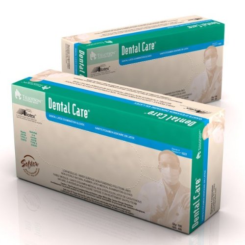 Dental Care Latex Exam Gloves, Powderless PolyLined, - Small - 100/Box