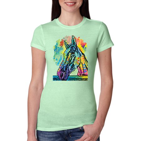 Wild Bobby  Colorful Horse Head Animal Lover Womens Slim Fit Junior Tee  Mint  Medium