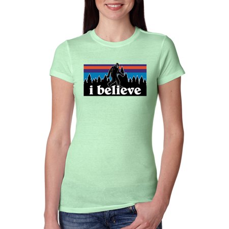 Wild Bobby  I Believe Big Foot  Christmas  Women Slim Fit Junior Tee  Mint  Medium