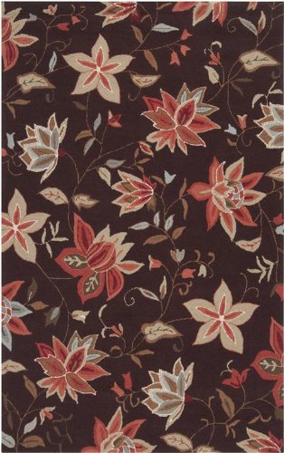 Surya Brentwood BNT-7668 Transitional Hand Hooked 100% Polyester Dark Chocolate 6' Round Floral Area Rug