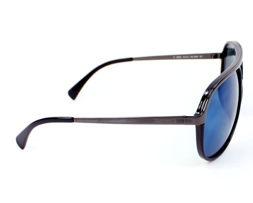 Police Sunglasses S 8530 568B Metal - Acetate Black - Dark Blue Grey Blue Mirror