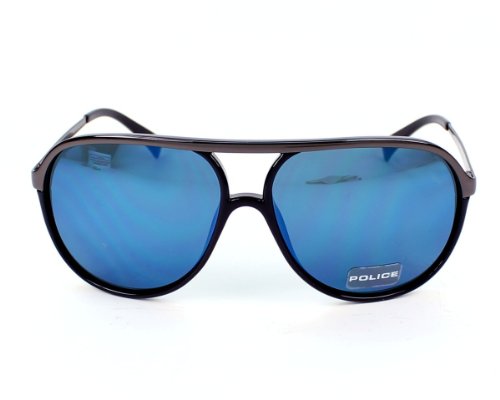 Police Sunglasses S 8530 568B Metal - Acetate Black - Dark Blue Grey Blue Mirror thumbnail