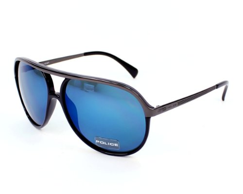 Police Sunglasses S 8530 568B Metal - Acetate Black - Dark Blue Grey Blue Mirror thumbnail