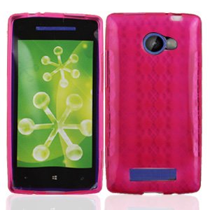 Hot Pink Argyle Checker TPU Soft Candy Skin Gel Cell Phone Cover Case Protector for HTC Windows Phone 8X / Zenith / 6990