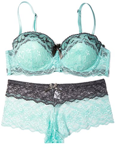 Caramel Cantina Juniors Longline Lace Bra and Panty Set (34C/Medium, Mint)