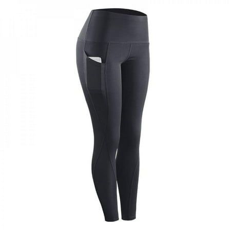 MEROTABLE Women Pants Stretch Compression Sportswear Leggings with Pocket Gray M