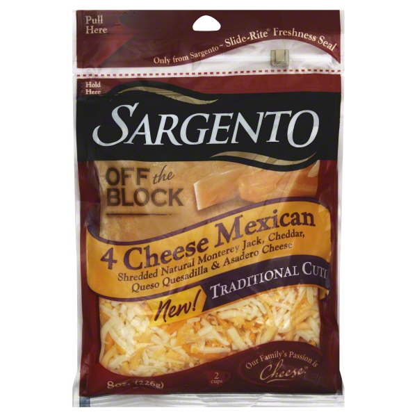 Sargento Off the Block 4 Cheese Mexican Traditional Cut Shredded Cheese, 8 Oz.