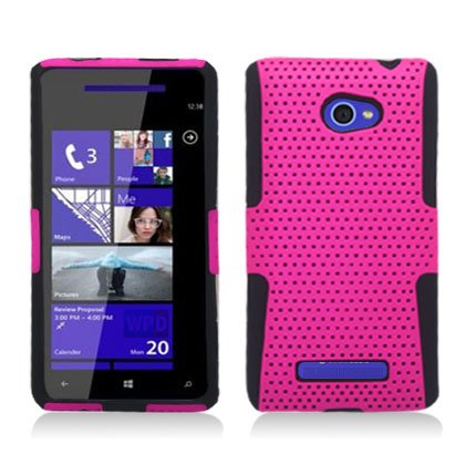 Hot Pink Black Apex Perforated Hard Case Gel Cover for HTC WINDOWS PHONE 8X/6990