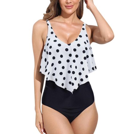 Womens One Piece Bathing Suit Loose Fit Swimwear Ruffled Vintage Swimsuits  S-XXL