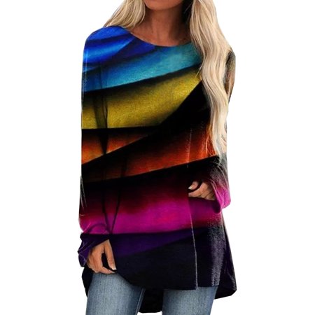 Womens O Neck Cute Graphic Tees Loose Long Sleeve Tops T-shirt Blouse Summer Sexy Workout T-Shirts Ladies Going Out Party Prom Tshirts A526-9303