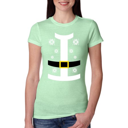 Santa Suit with Belt Snowflakes Ugly Christmas Sweater Womens Slim Fit Junior Tee  Mint  Small