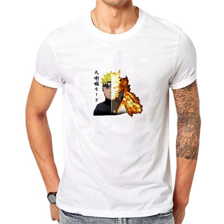 Taicanon Naruto Shippuden Men S T-shirt Naruto Graphic Tee Anime Cotton Short Sleeve Shirt for Adult(White D-L)
